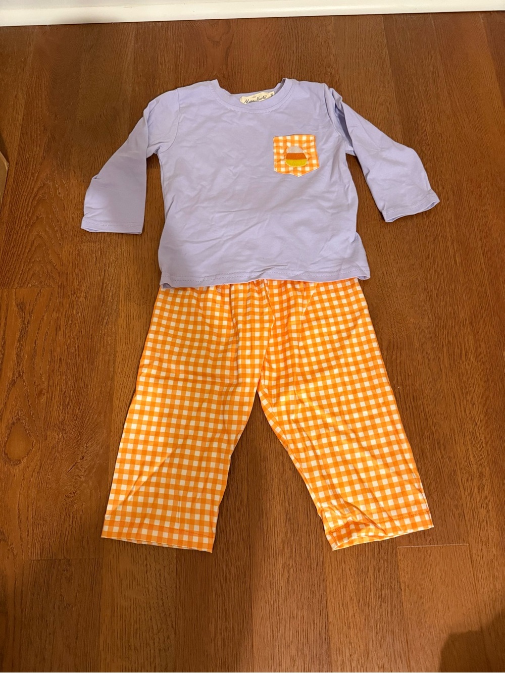 Marie Nicole Candy Corn Gingham Halloween Pajamas Set 2XS 12-18M
